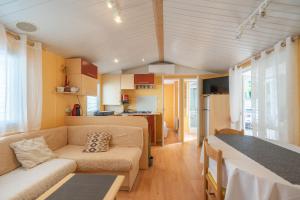 a living room and kitchen with a couch and a table at Mh 61 La Tremblade in La Tremblade