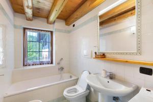 a bathroom with a sink and a toilet and a tub at Villa Cleila Verde B in San Vito di Cadore +16 photos