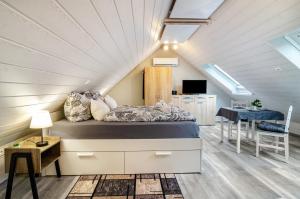 a bedroom with a bed in a attic at Opitz in Allensbach