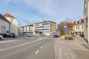 an empty street in a city with buildings at Fewo Mca in Rielasingen-Worblingen