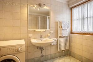 a bathroom with a sink and a washing machine at Ciasa Tlara App Lisa in San Vigilio Di Marebbe