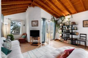 a living room with a couch and a tv at Casa Claudia in Hermigua
