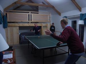 a group of people playing a game of ping pong at Rhiwiau Self Catering in Carmarthen