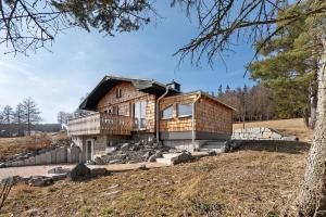 a wooden house on a hill with trees at Ferienhaus Fenzl in Johanngeorgenstadt