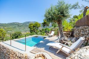 a villa with a swimming pool and a tree at Els Abats in Fornalutx