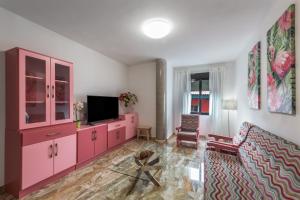 a living room with pink cabinets and a tv at Lujan 6f Entre Sueños Y Realidad in Puntallana