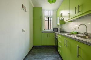 a green kitchen with green cabinets and a sink at Casa Caletillas in Candelaria