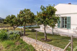 a row of orange trees in front of a house at Sa Verdal in El Port de la Selva