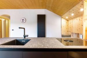 a kitchen with a sink and a counter top at Ferienwohnung Lavendel Thalerhof in Ponte Nova +26 photos