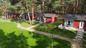 an aerial view of a group of red houses at Ferienhaus Pirol in Zossen