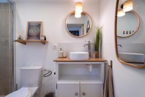 a bathroom with a toilet and two mirrors at Joli gîte dans les collines in Toulon +12 photos