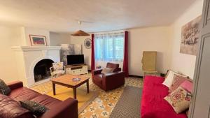 a living room with two couches and a fireplace at Sous Le Tilleul - 3 personnes in Valréas