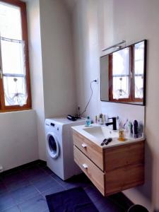 a bathroom with a washing machine and a sink at L'appart Millau Centre-Ville - Gite in Millau +29 photos