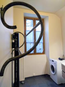 a shower in a room with a washing machine at L'appart Millau Centre-Ville - Gite in Millau