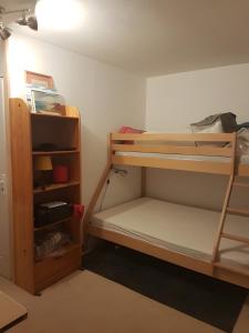 a room with two bunk beds and a book shelf at Appartement Roc Sol I Neou in Puyvalador