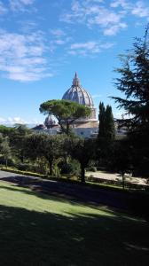 un arbre dans un parc avec un bâtiment en arrière-plan dans l'établissement La Cupola Suite, à Rome