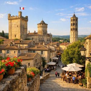 a group of people walking down a street in a town at VILLA EN PROVENCE AVEC PISCINE AU CALME À ARLES - Camargue in Arles