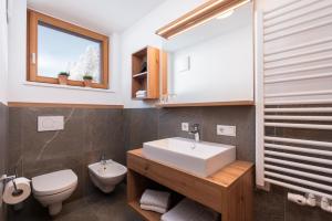a bathroom with a sink and a toilet and a window at Huberhof Gais in Gais +48 photos