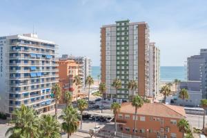 an aerial view of a city with palm trees and buildings at Mont Pele in Cullera