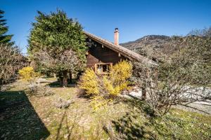 a log cabin with a mountain in the background at Chalet 6p Classique - Les Gentianes in Verchaix