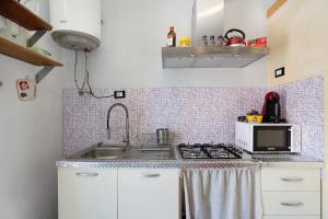 eine kleine Küche mit Spüle und Mikrowelle in der Unterkunft Acciuga House in Biassa + 20 Fotos
