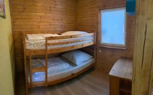 two bunk beds in a room with a window at Haus Sonnenschein in Dranske