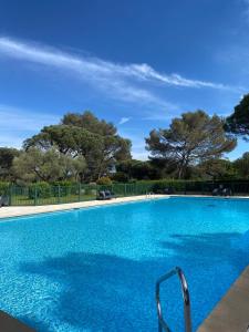 a large blue swimming pool with a chair in it at Le Cocon Blanc - T3 - Gassin in Gassin