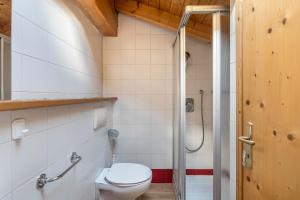a bathroom with a toilet and a shower at Appartamento Cinzia in Moena +21 photos