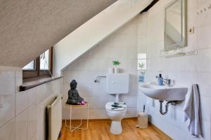a bathroom with a toilet and a sink at Bordmann` Scheune in Kolonie +30 photos