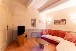 a living room with a couch and a tv at Le Patio in Velleron