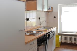 a small kitchen with a stove and a sink at Ferienwohnung Jule in Sonthofen