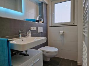 a bathroom with a sink and a toilet at Wohnung Barbarossa in Rommelhausen