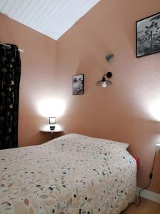 a bedroom with a bed and two lights on the wall at Maison La Vendéenne - Ref 508 in La Tranche-sur-Mer