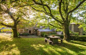 a picnic table under a tree in a yard at Casa Lourán in Monfero