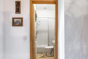 a bathroom with a toilet and a shower at Ferienwohnung Thüringer Wald in Ilmenau