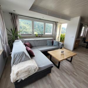a living room with a couch and a table at Ferienwohnung Härtel in Schramberg
