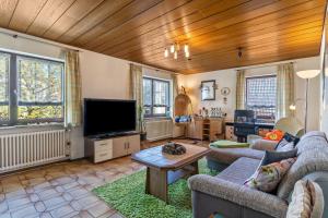 a living room with a couch and a tv at Hirschturmblick in Zell am Harmersbach