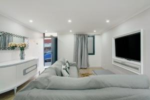 a living room with a couch and a flat screen tv at Alegria Dream Home in Funchal