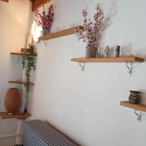 a room with wooden shelves on the wall at La Casa del Zuf in Carlino