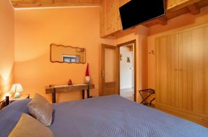 a bedroom with a bed and a flat screen tv at Petite Maison Tillier in Fenis