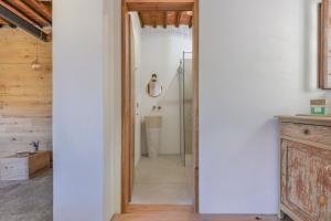 a bathroom with a walk in shower and a toilet at Casa Magnolia Loft in Seccheto +17 photos