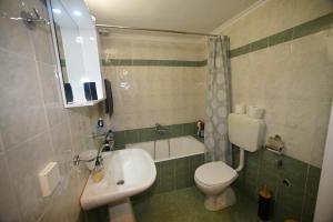 a bathroom with a toilet and a sink and a shower at Nicol apartment in Koustáros