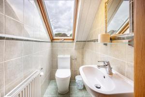 a bathroom with a toilet and a sink at Ferienhaus Erlengrund A in Schafstedt +31 photos
