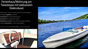 a collage of two pictures of a boat on the water at Am Twistesee 2 Ebenerdig in Wetterburg