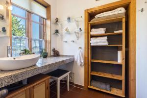 a bathroom with a sink and a counter with towels at Apartment Lüneburger Heide in Hankensbüttel