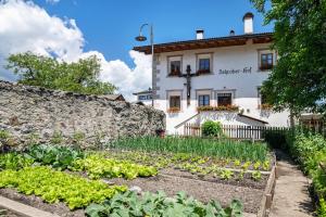 a vegetable garden in front of a building at Schreiberhof Charme in Laion