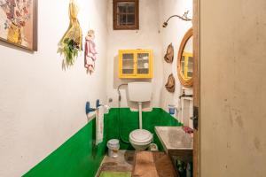 a bathroom with a toilet and a green floor at Villa Gabriella - Piazzano in Lucca +36 photos