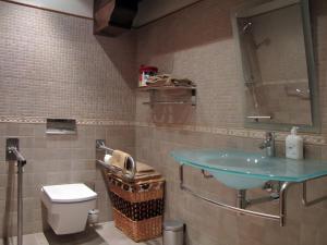 a bathroom with a sink and a toilet at Casa Rural Enarakabi in Zunzarren +18 photos