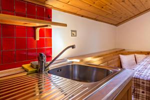 a kitchen with a sink and a bed at Casa Lorenz 4 in Canazei +17 photos
