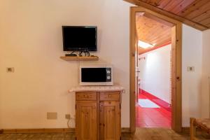 a living room with a television and a microwave at Casa Lorenz 4 in Canazei